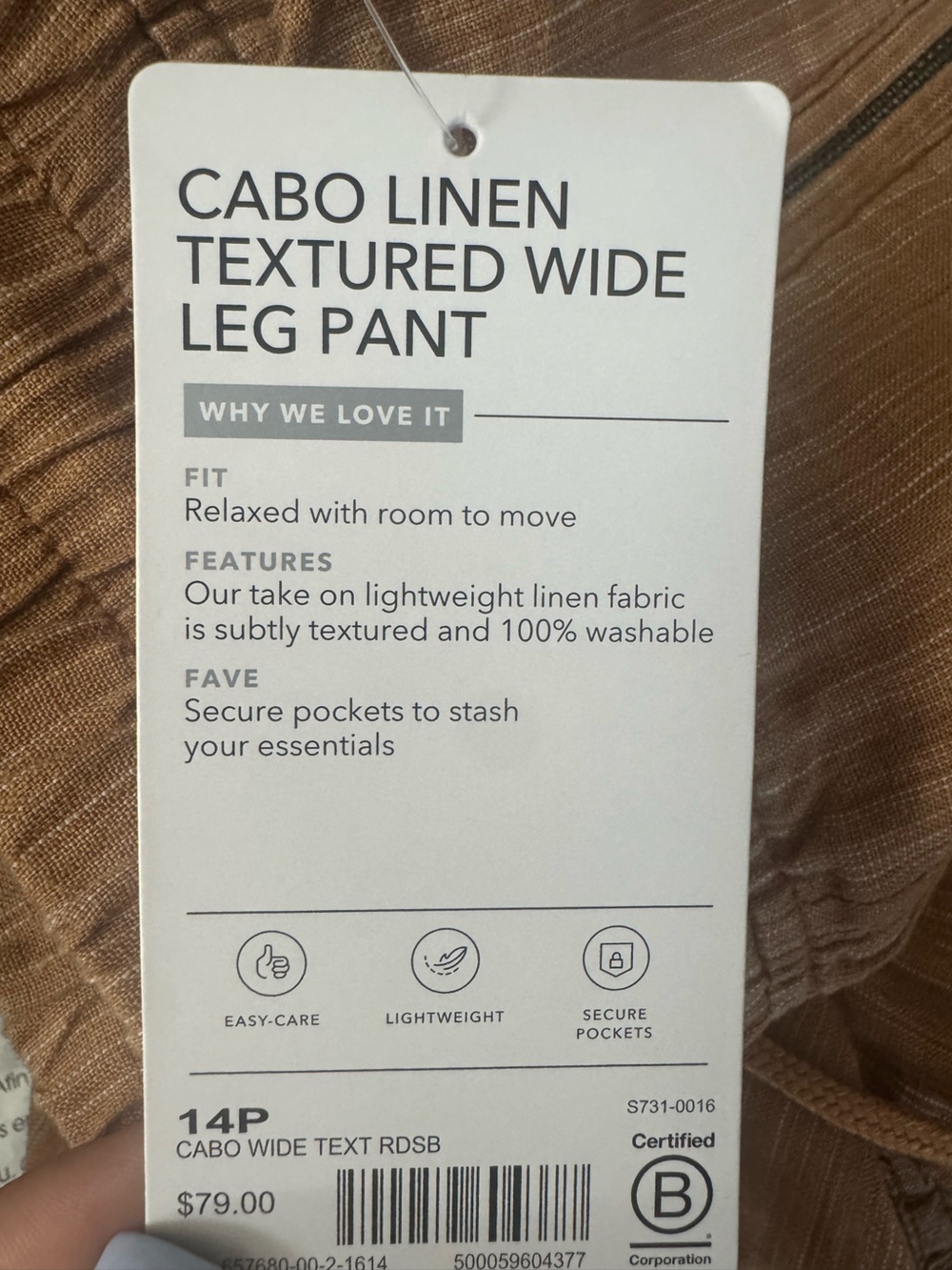 Athleta Cabo Linen Textured Wide Leg Pant 14P - Picture 4 of 5